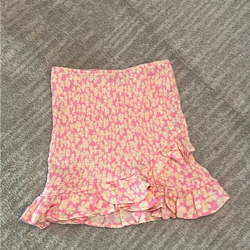 Zara floral ruched pink and white skirt size XS